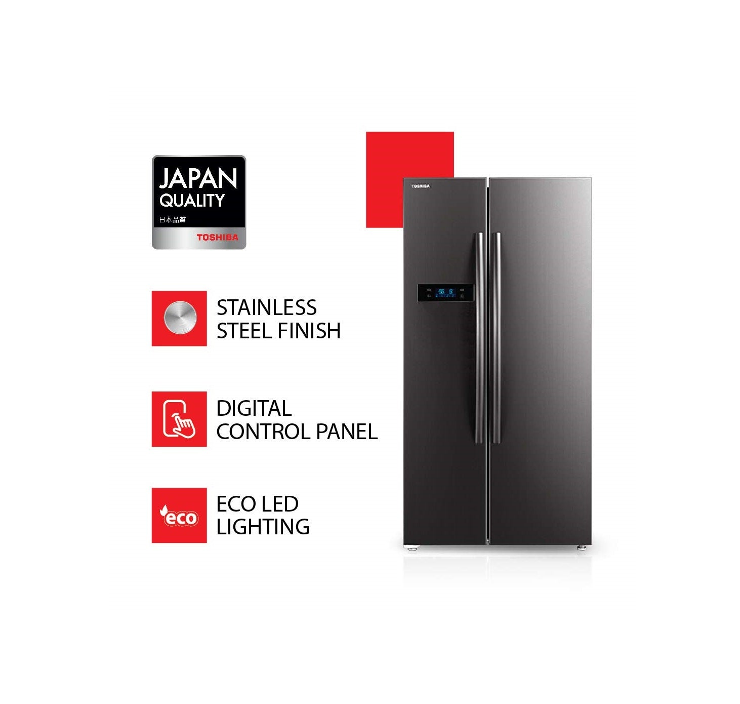 TOSHIBA 587 L with Inverter Side by Side Refrigerator Appliance (GR-RS530WE-PMI(06), Stainless Steel Finish)