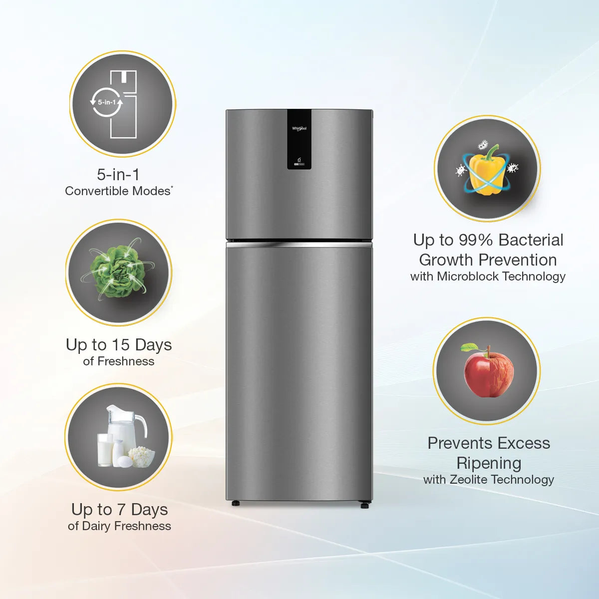 Intellifresh Pro 235 L 3 Star Inverter Convertible Frost Free Double-Door Refrigerator - Athena Steel ( 22348)