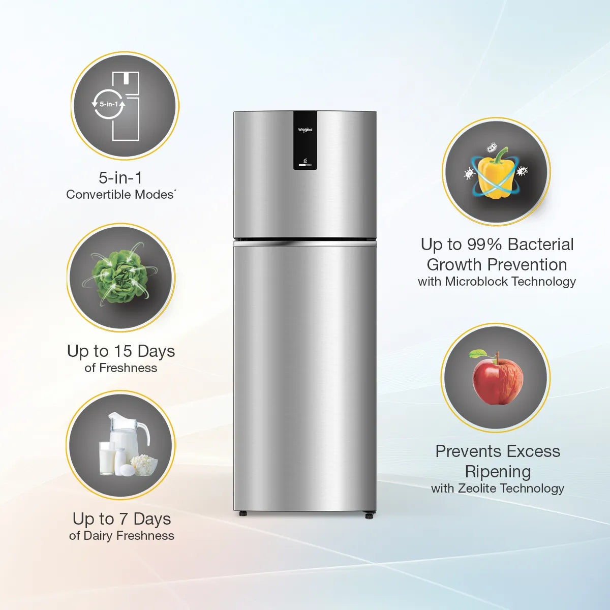Intellifresh 308L 2 Star Frost Free Double-Door Refrigerator - Titan Steel (22407)