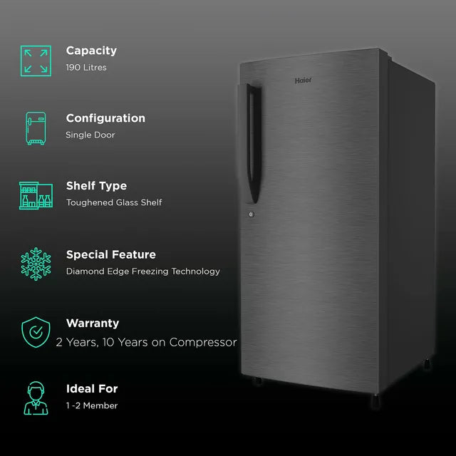 Haier 190 Litres 3 Star Direct Cool Single Door Refrigerator with Diamond Edge Freezing Technology (HRD-2103CBS-P, Brushline Silver)
