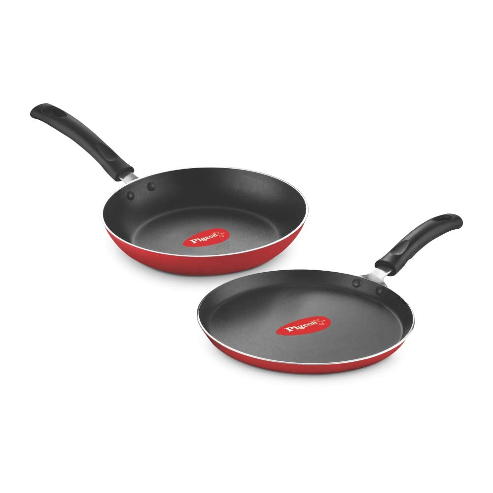 Pigeon Aluminium Nonstick Duo Pack Flat Tawa 250 and Fry Pan 240