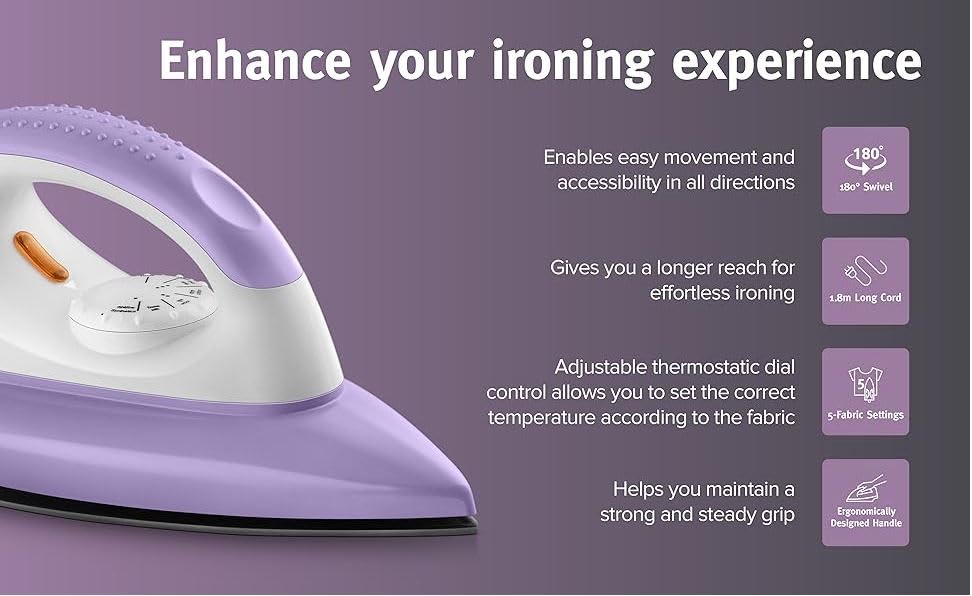 USHA EI Armor 1100 W Dry Iron With Black Weilburger Soleplate (Purple),