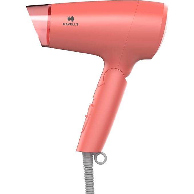 Havells HD2223 1200 Watts Foldable &amp; Travel Friendly Hair Dryer, 3 Heat (Hot/Cool/Warm) Settings, with Overheat Protection (Coral)