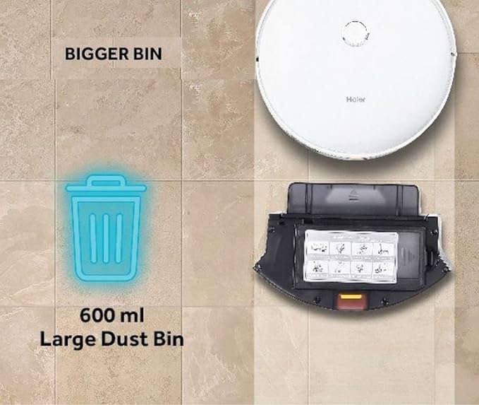 Haier Robot Vacuum Cleaner with Wet Mopping, 2-in-1 with App &amp; Voice Control, Auto Recharge, Strong 2200 PA Suction, and Long Life 2600 Battery, 1.6 Hours, Silver