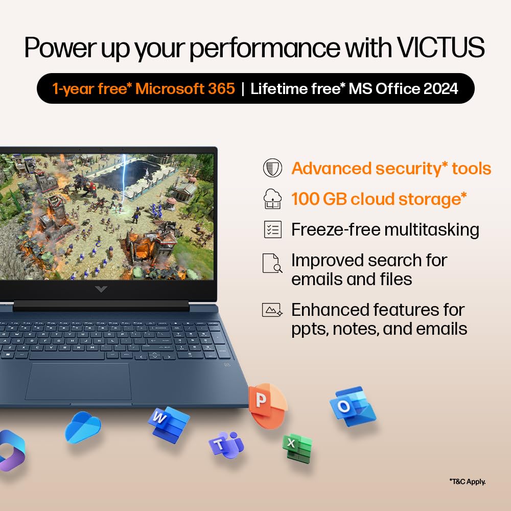 HP Victus, 13th Gen Intel Core i5-13420H, 4GB RTX 2050, 16GB DDR4 (Upgradeable) 512GB SSD, 144Hz, IPS, 300 nits, FHD, 15.6''/39.6cm, Win11, M365* Office24, Mica Silver, 2.3kg, fa2703tx Gaming Laptop