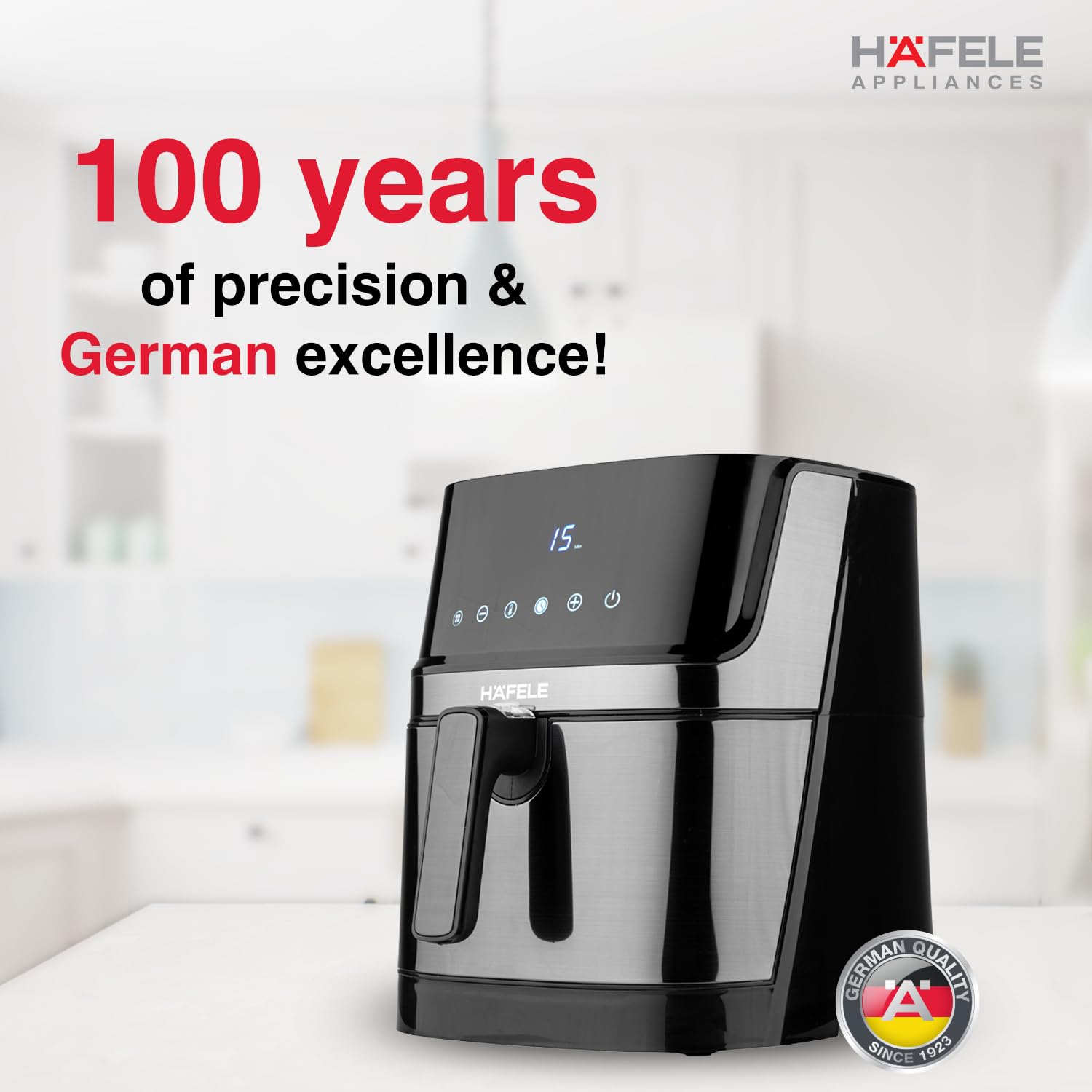 Hafele NOIL 6.3L Digital Air Fryer with 360° Rapid Air Circulation Technology &amp; Touch Panel, Uses 90% Less Oil, 8 Preset Menus, Non-Stick Basket with 6.3 L Capacity,1700W, (Black)
