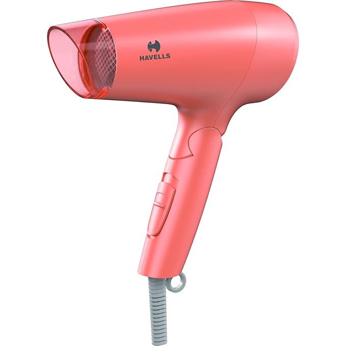 Havells HD2223 1200 Watts Foldable &amp; Travel Friendly Hair Dryer, 3 Heat (Hot/Cool/Warm) Settings, with Overheat Protection (Coral)