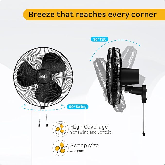 atomberg Renesa 400mm Wall Mount Fan | 5-star rated | Ideal for Home &amp; Office | Silent BLDC Stand Fan | 6 Speeds | 35W | Remote with Oscillation, Timer, Sleep