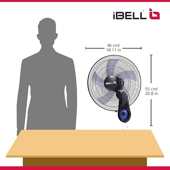 IBELL BLADE WF1980 Premium Wall Fan with 5 Leaf, Low Noise Motor,High Speed - Black, 9 inches