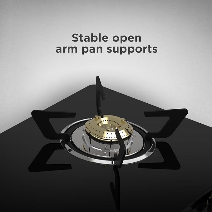 reethi Luxe 2 Burner Glass Top Gas Stove With Driptray Less Infinity Design, 5 Year Warranty on Glass &amp; Burner, Manual Design, Black
