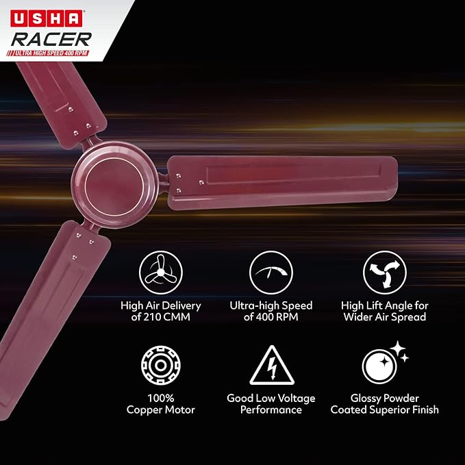 Usha Racer 1200MM Ultra High Speed 400RPM Ceiling Fan Brown W/O REG