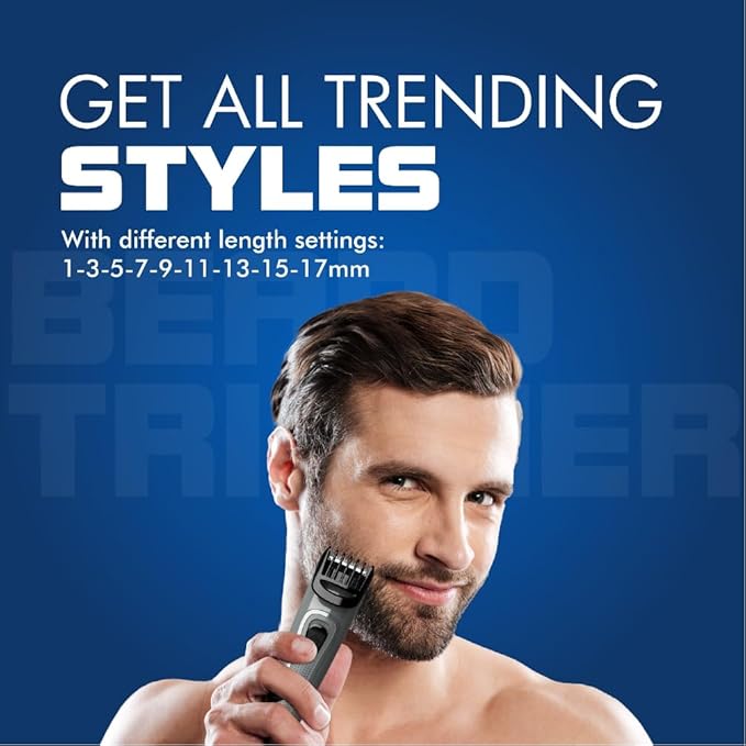 Havells Bt5100C Rechargeable Beard Trimmer with Hypoallergenic Blades; Zero Trim with 0.5 Mm Precision;Upto 17Mm Length Setting for All Styles; 45 Min Runtime,Battery Powered Black &amp; (Grey)-Men