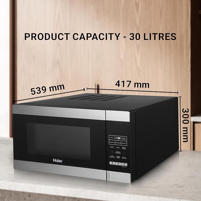 Haier 30L Convection Microwave Oven (HIL3001ARSB, Black) with In-Built Air Fryer | Motorized Rotisserie | Stainless-steel Cavity | 5 In 1 Microwave oven