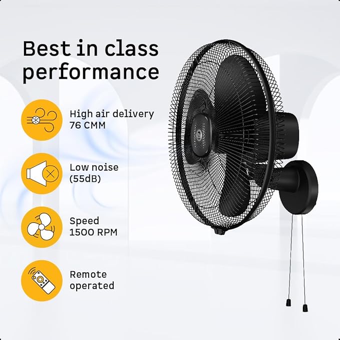 atomberg Renesa 400mm Wall Mount Fan | 5-star rated | Ideal for Home &amp; Office | Silent BLDC Stand Fan | 6 Speeds | 35W | Remote with Oscillation, Timer, Sleep