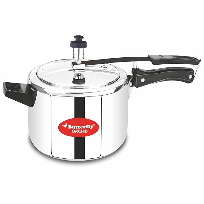 Butterfly Orchid 5 Litres Pressure Cookers | Inner Lid | Superior Stainless Steel | Induction &amp; Gas Stove Compatible | ISI Certified | 5 Years Manufacturer's Warranty | Silver