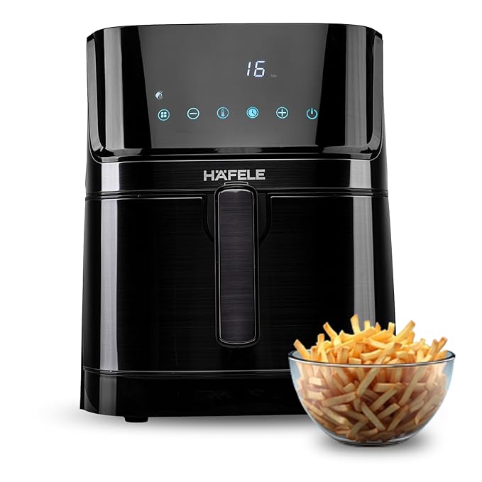 Hafele NOIL 6.3L Digital Air Fryer with 360° Rapid Air Circulation Technology &amp; Touch Panel, Uses 90% Less Oil, 8 Preset Menus, Non-Stick Basket with 6.3 L Capacity,1700W, (Black)