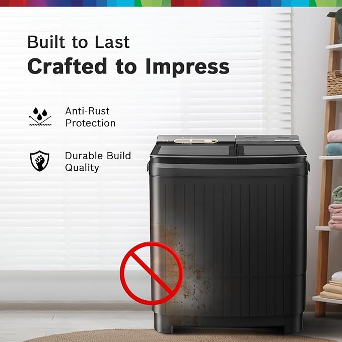 BOSCH 8.5 kg 5 Star with Vario Pulsator +,Scrub Zone &amp; 1360 High RPM Spin Motor Semi Automatic Top Load Washing Machine Black (WJG855G0IN)