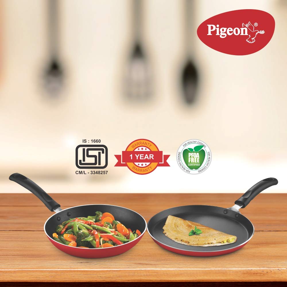 Pigeon Aluminium Nonstick Duo Pack Flat Tawa 250 and Fry Pan 240