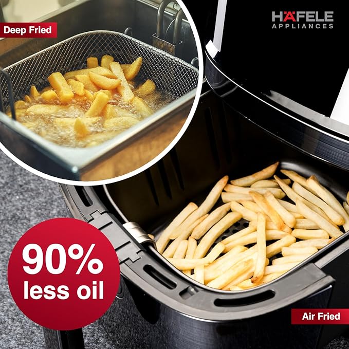 Hafele NOIL 6.3L Digital Air Fryer with 360° Rapid Air Circulation Technology &amp; Touch Panel, Uses 90% Less Oil, 8 Preset Menus, Non-Stick Basket with 6.3 L Capacity,1700W, (Black)