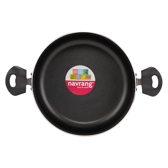 NAVRANG Nonstick Biryani &amp; Stew Pot – 7.7 Litre with Glass Lid | 28 cm Multipurpose Aluminum Cooking Handi | Non-Induction | Grey