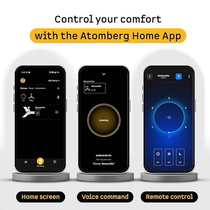 atomberg Renesa Elite Smart 1200mm BLDC Ceiling Fan with IoT &amp; Remote Control | 5 star | High Air Delivery with Moonbeam LED Light | New Sleek Design | Newly Launched | 3 Year Warranty|Pearl White