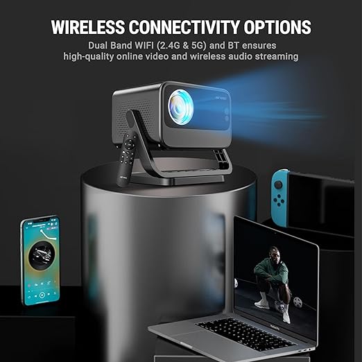 Ant Esports View 822 Smart LED Projector - Black | Auto-Focus 1080P Native &amp; 4K Support, 5000 Lumens, WiFi, Android 9, BT, Remote, Upto 176", Built-in OTT (Netflix, Prime Video), Speaker 2x3W