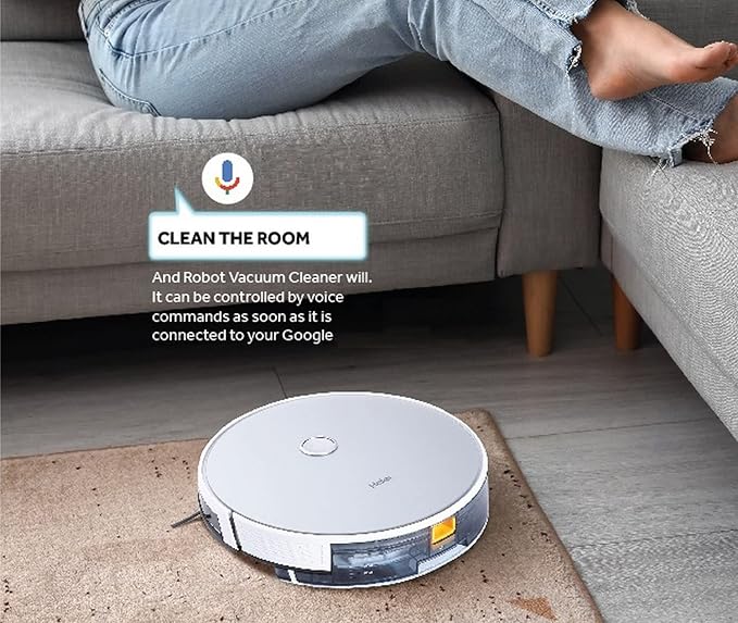 Haier Robot Vacuum Cleaner with Wet Mopping, 2-in-1 with App &amp; Voice Control, Auto Recharge, Strong 2200 PA Suction, and Long Life 2600 Battery, 1.6 Hours, Silver