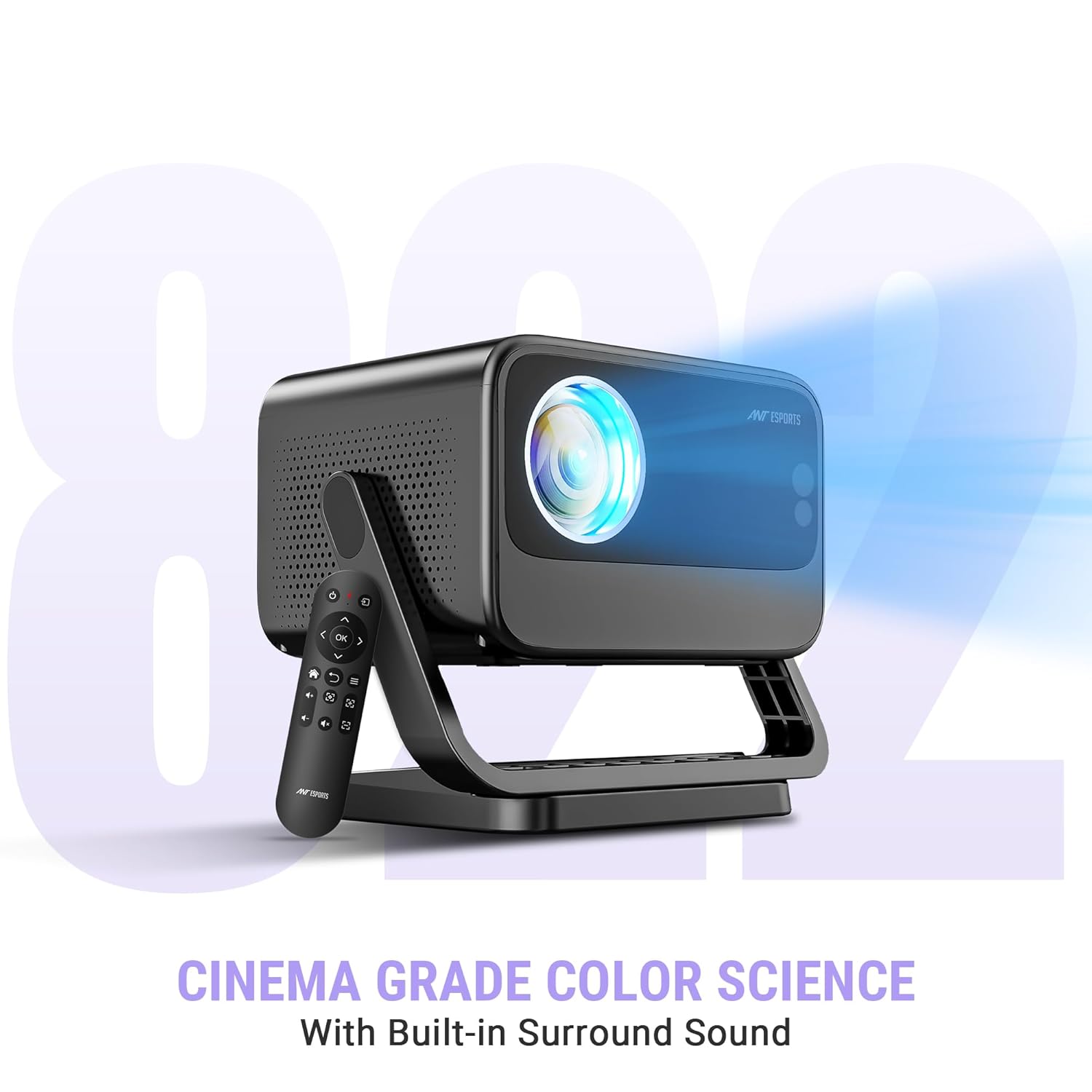 Ant Esports View 822 Smart LED Projector - Black | Auto-Focus 1080P Native &amp; 4K Support, 5000 Lumens, WiFi, Android 9, BT, Remote, Upto 176", Built-in OTT (Netflix, Prime Video), Speaker 2x3W
