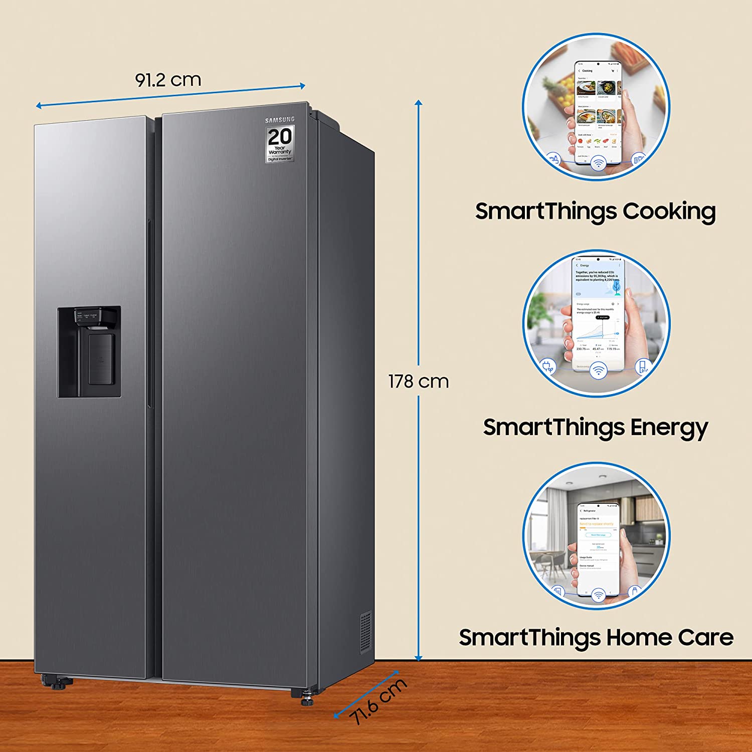 Samsung 633 L Frost Free Convertible 5In1, Digital Inverter Wi-Fi Enabled Side by Side Refrigerator (RS78CG8543SLHL)
