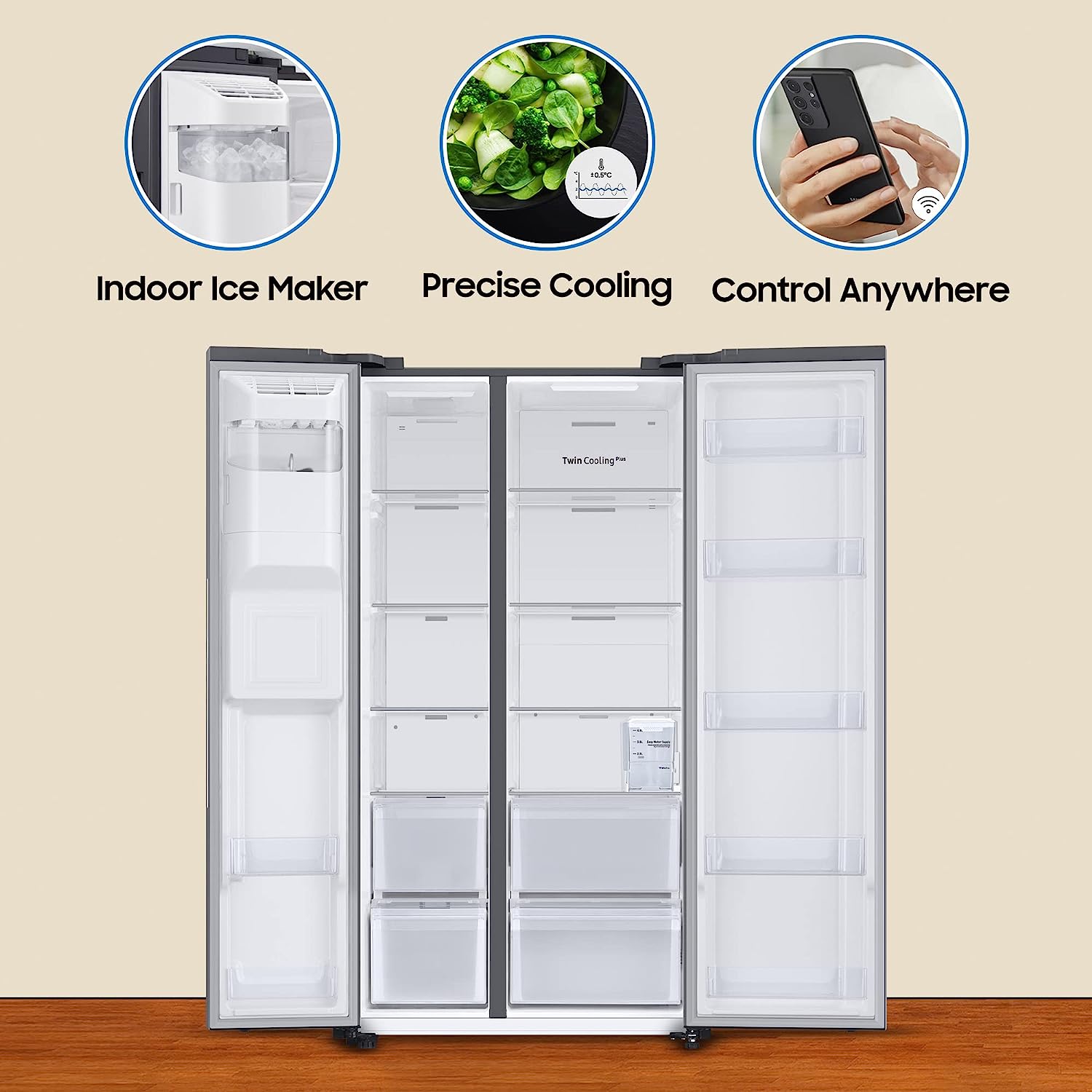 Samsung 633 L Frost Free Convertible 5In1, Digital Inverter Wi-Fi Enabled Side by Side Refrigerator (RS78CG8543SLHL)