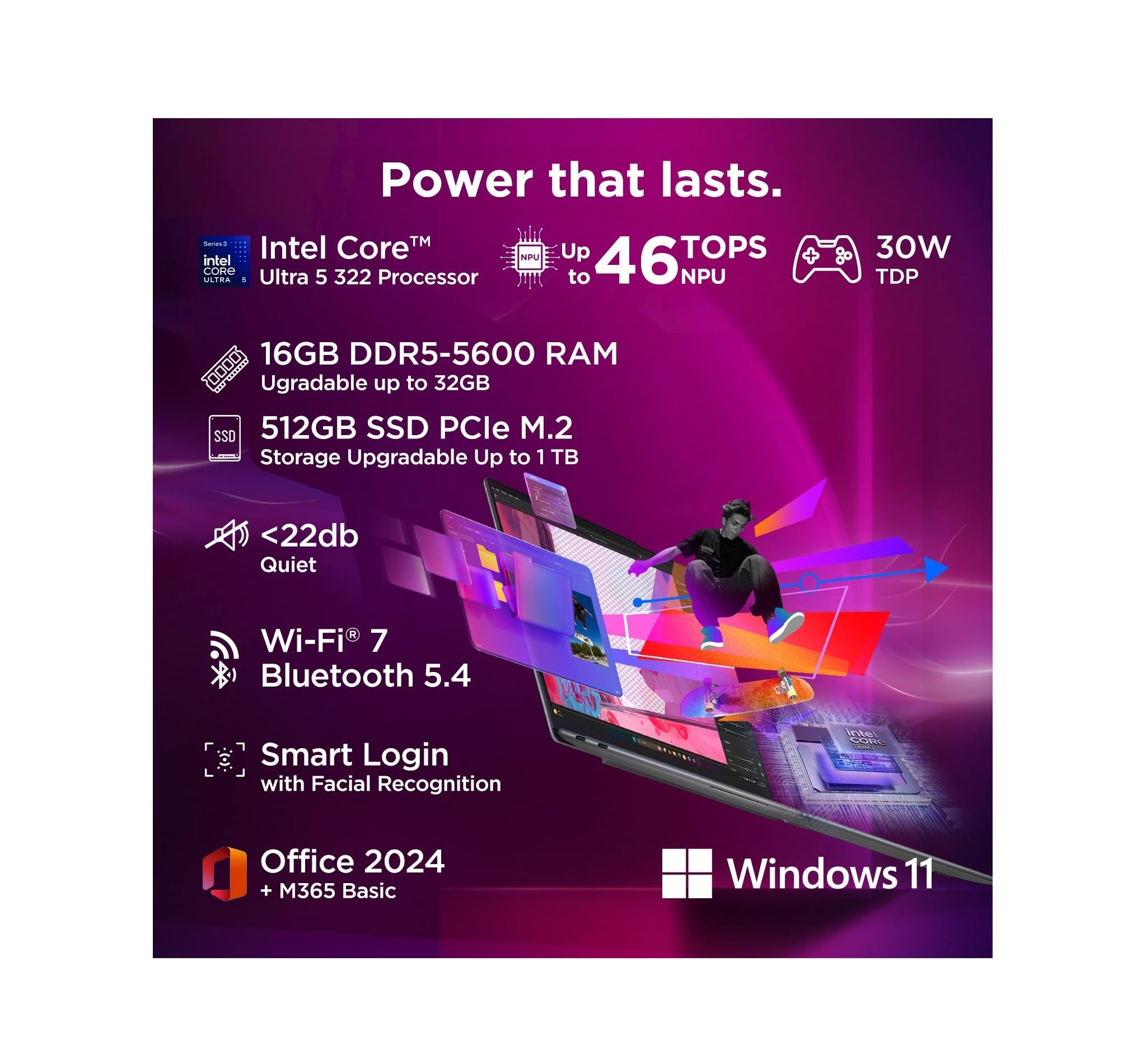 Lenovo Yoga Slim 7 Aura Edition Intel Evo Core Ultra 5 322 (16GB RAM/512GB SSD/14 (35.5cm)/WUXGA OLED/Copilot+ PC/Windows 11/MSO 365 Basic+Office24/Seashell/1.14Kg), 83QM0047IN