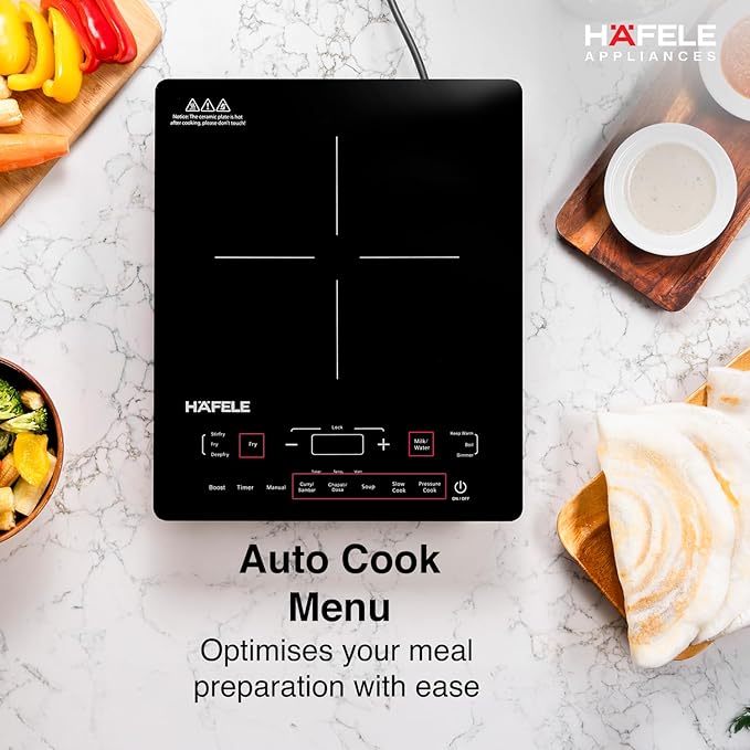 Hafele Magnechef Induction Cooktop |2100W High Power | Ceramic Glass Plate | Auto Cook Menus | Intuitive Touch Control | 2 Year Warranty | Black