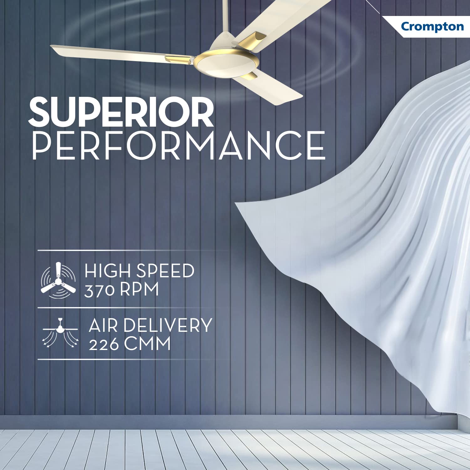 Crompton HIGHSPEED AURA 1200 mm Ceiling Fan for Home | Designer | 1 Star Rated | Energy Efficient | 370RPM | Superior Air Delivery | 2 years Manufacturer Warranty