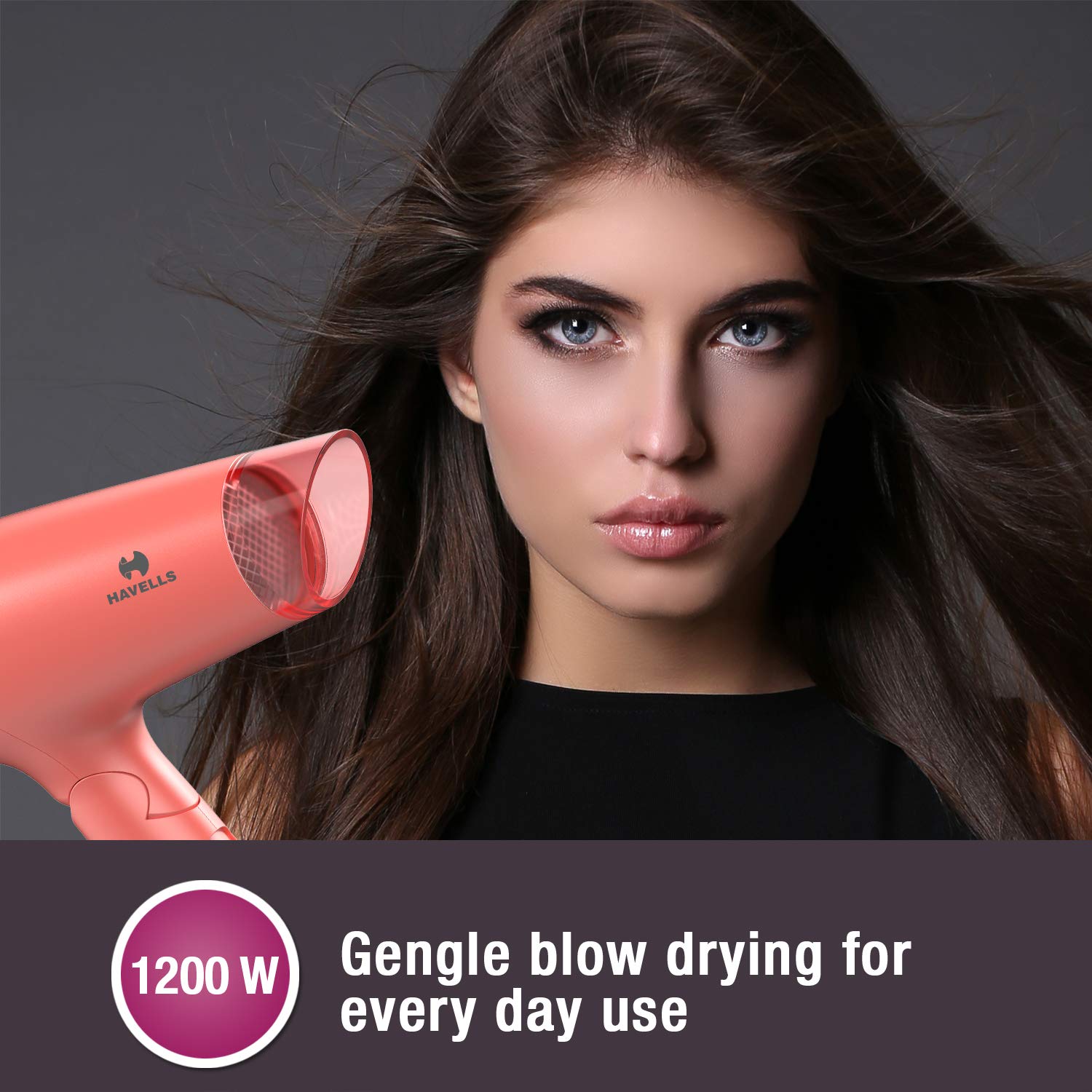 Havells HD2223 1200 Watts Foldable &amp; Travel Friendly Hair Dryer, 3 Heat (Hot/Cool/Warm) Settings, with Overheat Protection (Coral)