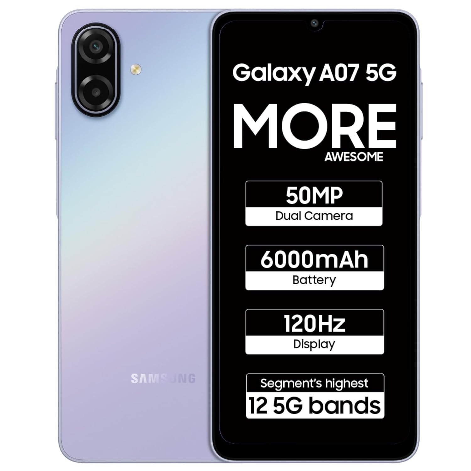 Samsung Galaxy A07 5G Smartphone (Light Violet, 4GB RAM, 128GB Storage)