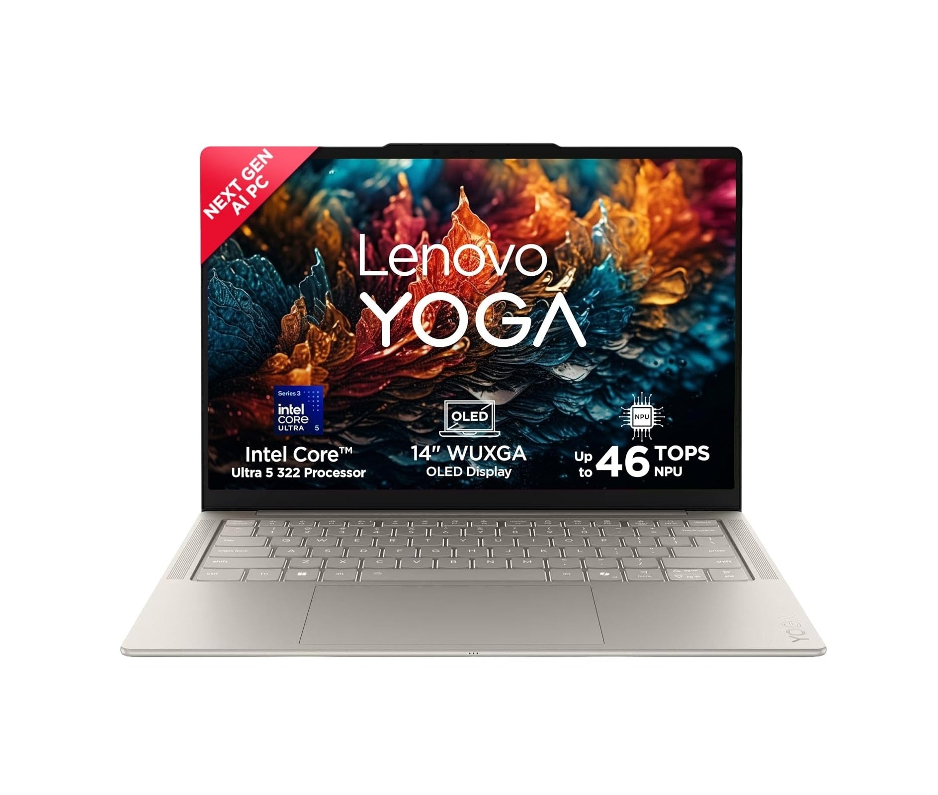 Lenovo Yoga Slim 7 Aura Edition Intel Evo Core Ultra 5 322 (16GB RAM/512GB SSD/14 (35.5cm)/WUXGA OLED/Copilot+ PC/Windows 11/MSO 365 Basic+Office24/Seashell/1.14Kg), 83QM0047IN