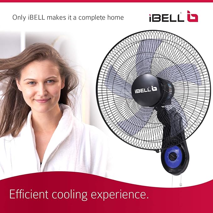 IBELL BLADE WF1980 Premium Wall Fan with 5 Leaf, Low Noise Motor,High Speed - Black, 9 inches