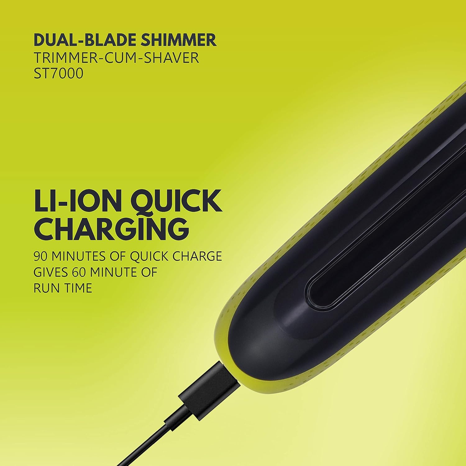 Havells UniBlade (Shaver cum Trimmer) | Rechargeable battery | 60 minutes Runtime | For Wet and Dry shave (IPX6) | 3 Trimming Combs | Travel friendly pouch | Black and Yellow | ST7000