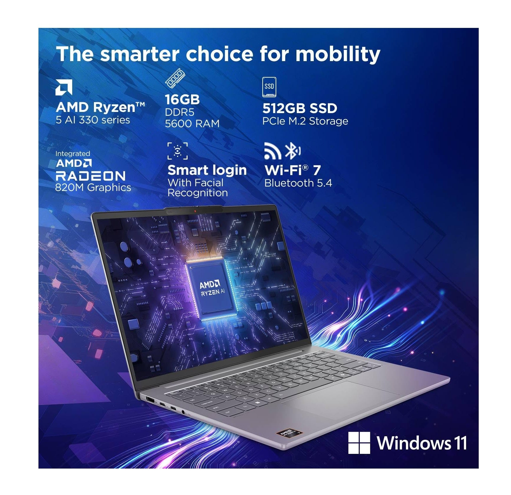 Lenovo IdeaPad Slim 5 AMD Ryzen AI 5 330 (16GB RAM/512GB SSD/14 (35.5cm)/WUXGA IPS/Copilot+ PC/Windows 11/MSO 365 Basic+Office 2024/1Yr ADP Free/Grey/1.4Kg), 83HX00DCIN AI Laptop