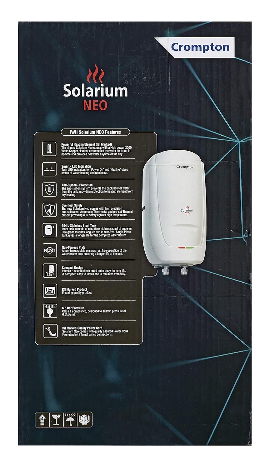 Crompton Solarium Neo 3-Litre, 3KW Instant Water Heater/Geyser with Rust Free ABS Body (Ivory)