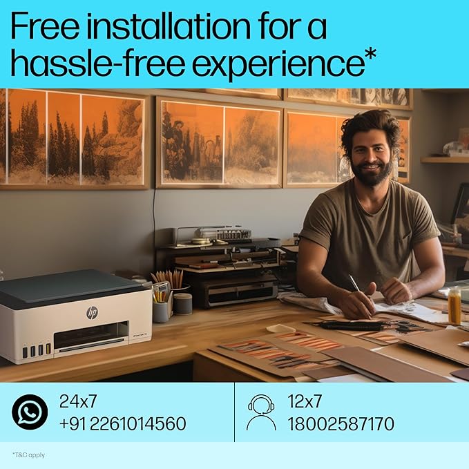 HP Smart Tank 580 All-in-One WiFi Colour Wireless Solid Ink Printer | 1 Extra Black Ink Bottle | 1+1 Year Extended Warranty with PHA Coverage | Up to 8000 Black &amp; 6000 Colour Prints