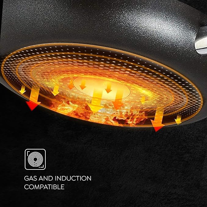 Prestige Omega Deluxe Granite Aluminium 3 Pcs Set- Tawa, Fry Pan  with 1 Glass Lid|Non-Stick|Induction &amp; Gas Compatible|Black