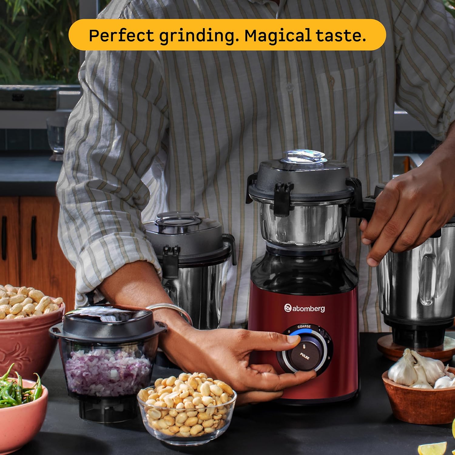 Atomberg Zenova Mixer Grinder | Unique Coarse Mode for Silbatta-like Texture | Intelligent BLDC Motor | Safety Features | 4 Jars including Chopper | Hands-Free Operation