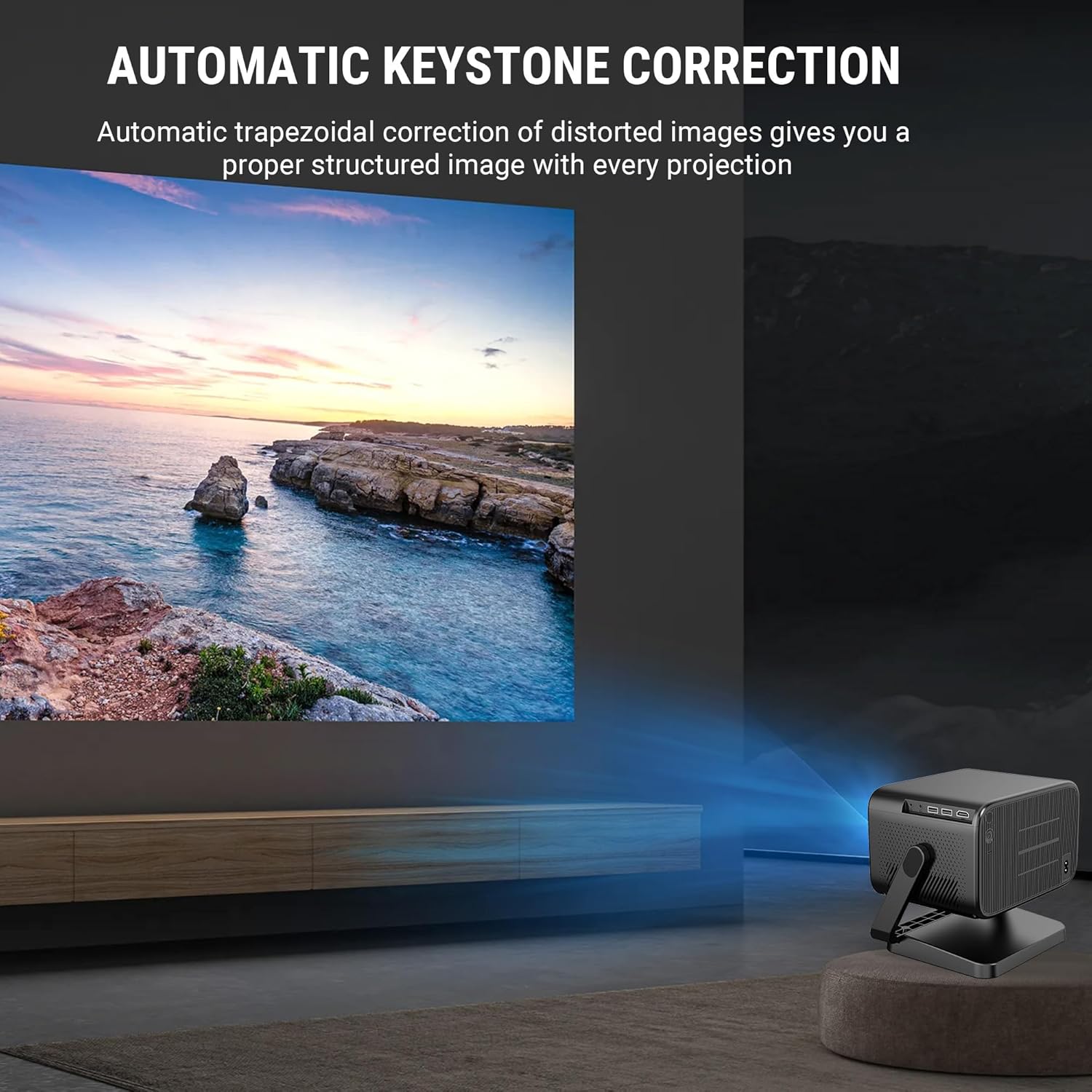 Ant Esports View 822 Smart LED Projector - Black | Auto-Focus 1080P Native &amp; 4K Support, 5000 Lumens, WiFi, Android 9, BT, Remote, Upto 176", Built-in OTT (Netflix, Prime Video), Speaker 2x3W