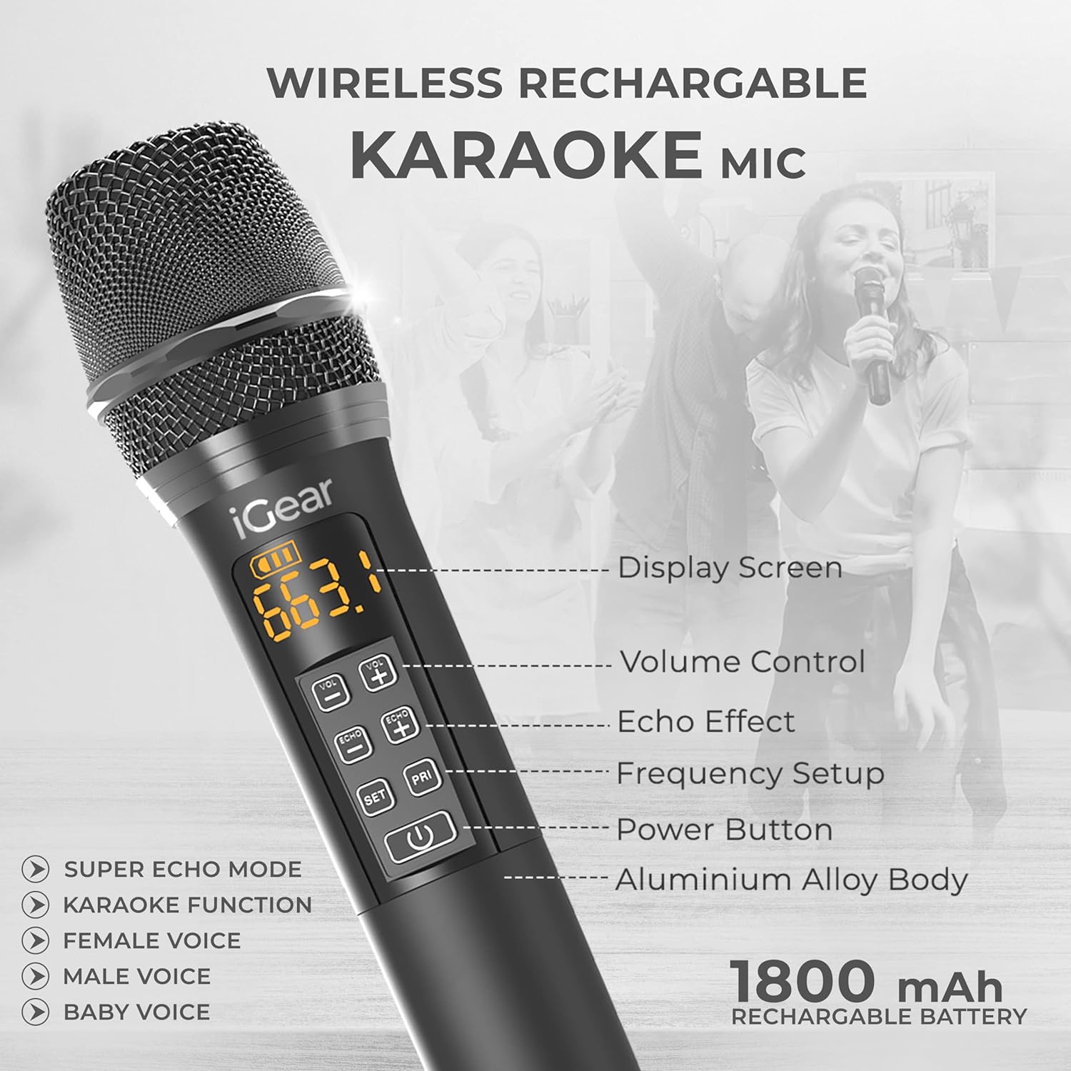 iGear Grape Portable Wireless Speaker with 70W Output, with Wireless Rechargeable MIC