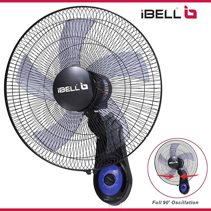 IBELL BLADE WF1980 Premium Wall Fan with 5 Leaf, Low Noise Motor,High Speed - Black, 9 inches