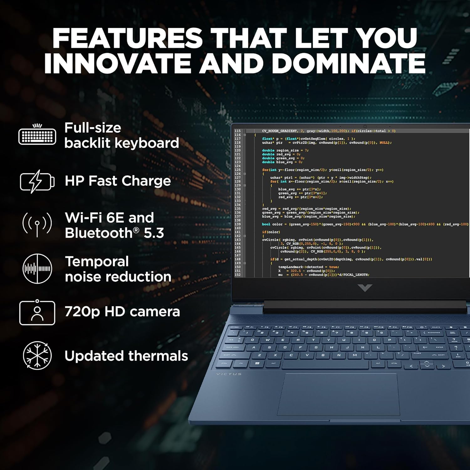 HP Victus, 12th Gen Intel Core i5-12450H, RTX 3050 (16GB DDR4, 512GB SSD) FHD, IPS, 144Hz, 15.6"/39.6cm, Win 11, Office 21, Blue, 2.3kg, fa1412tx, B&amp;O Audio, Backlit Gaming Laptop