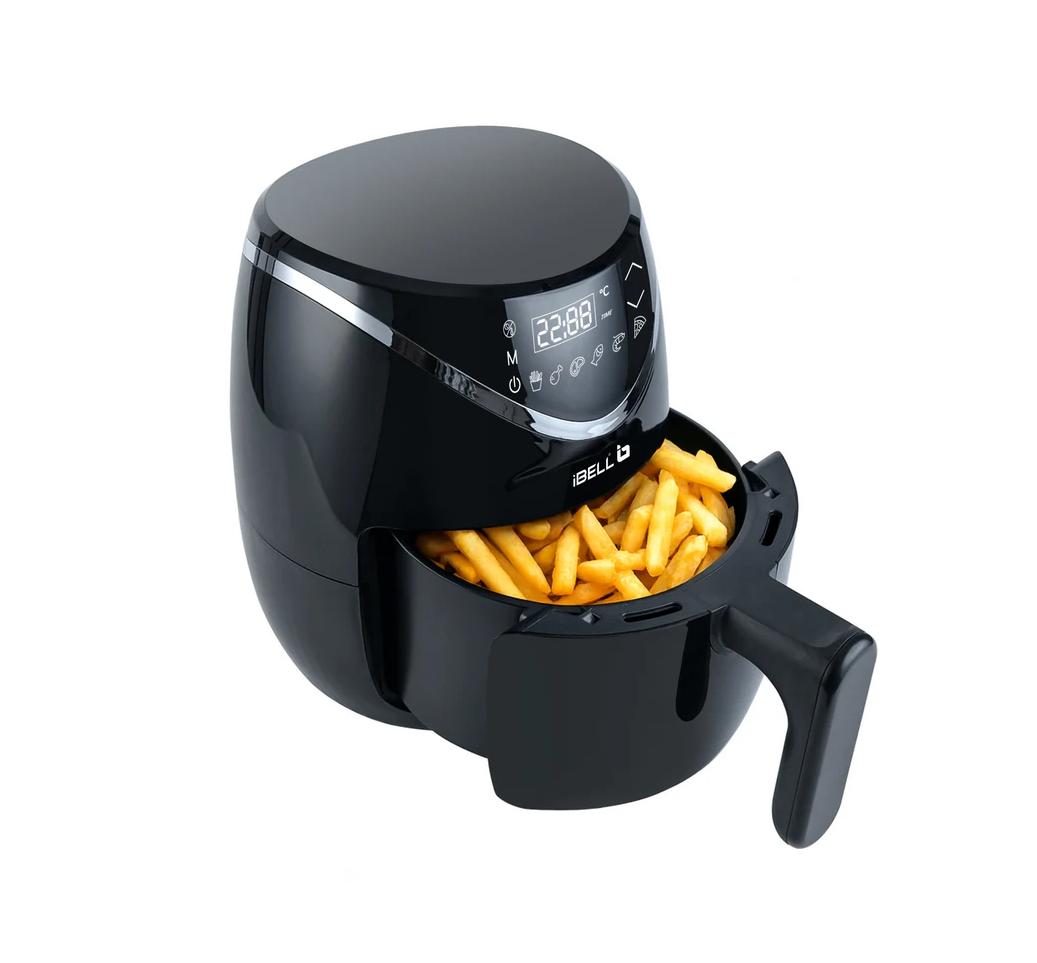 iBELL 3.2L Digital Air Fryer |800W, Feather Touch Control, 6 Preset Cooking Modes, Adjustable Temperature, One Basket with Steam Rack, Oil-Free Healthy Cooking (IBLAEROFRY300)
