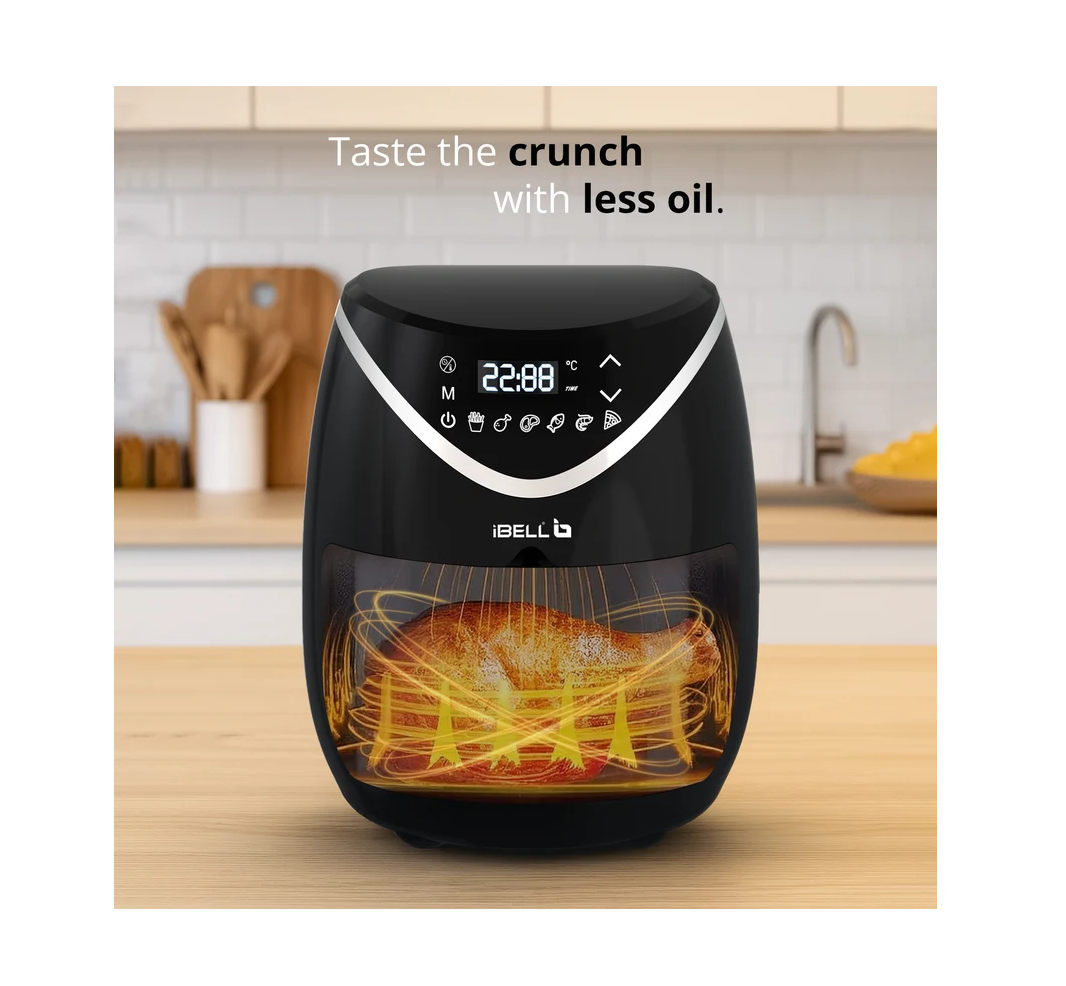 iBELL 3.2L Digital Air Fryer |800W, Feather Touch Control, 6 Preset Cooking Modes, Adjustable Temperature, One Basket with Steam Rack, Oil-Free Healthy Cooking (IBLAEROFRY300)