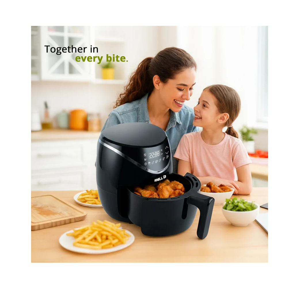 iBELL 3.2L Digital Air Fryer |800W, Feather Touch Control, 6 Preset Cooking Modes, Adjustable Temperature, One Basket with Steam Rack, Oil-Free Healthy Cooking (IBLAEROFRY300)